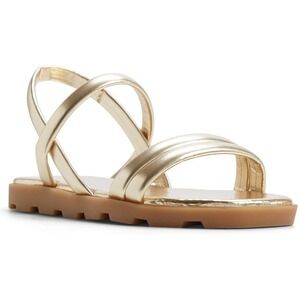 ALDO Narine Women's‎ Size 7.5 Strappy Comfortable Flat Leather Sandals Champagne